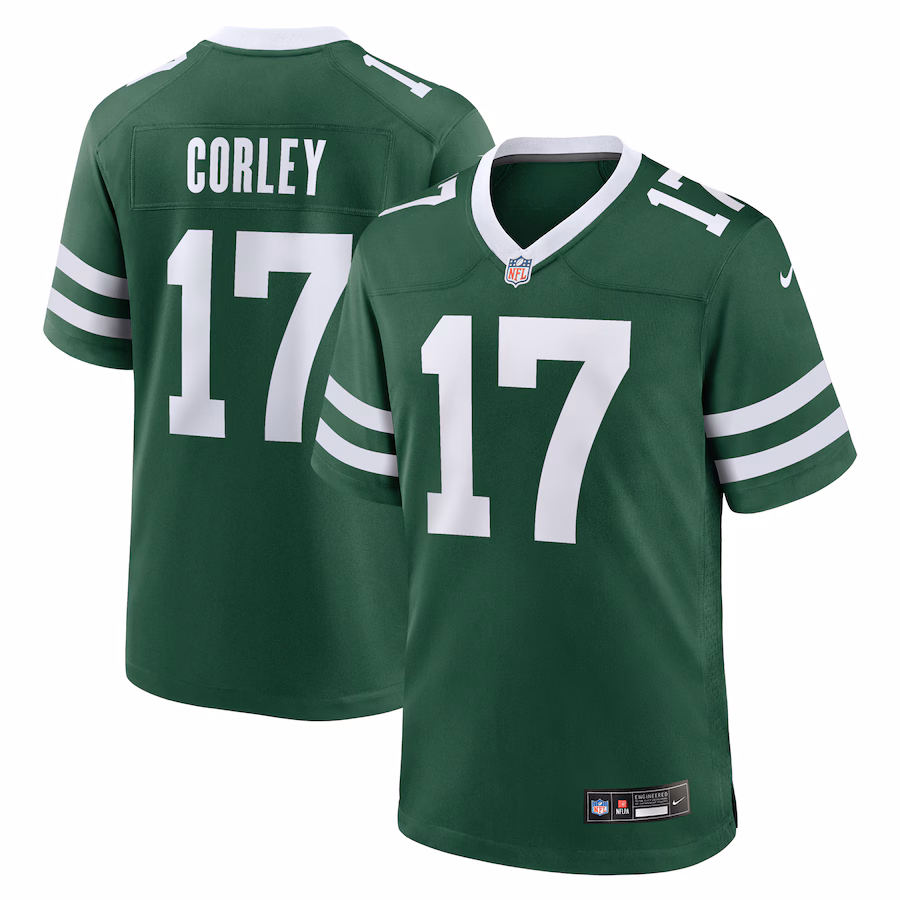 Men's New York Jets Malachi Corley Nike Legacy Green Team Game Jersey - Puhuasuan