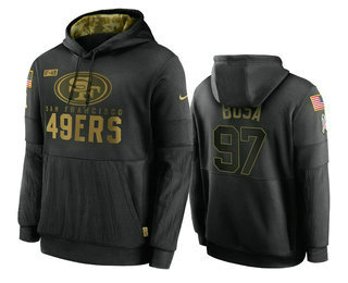 Men's San Francisco 49ers #97 Nick Bosa Black 2020 Salute To Service Sideline Performance Pullover Hoodie - Puhuasuan