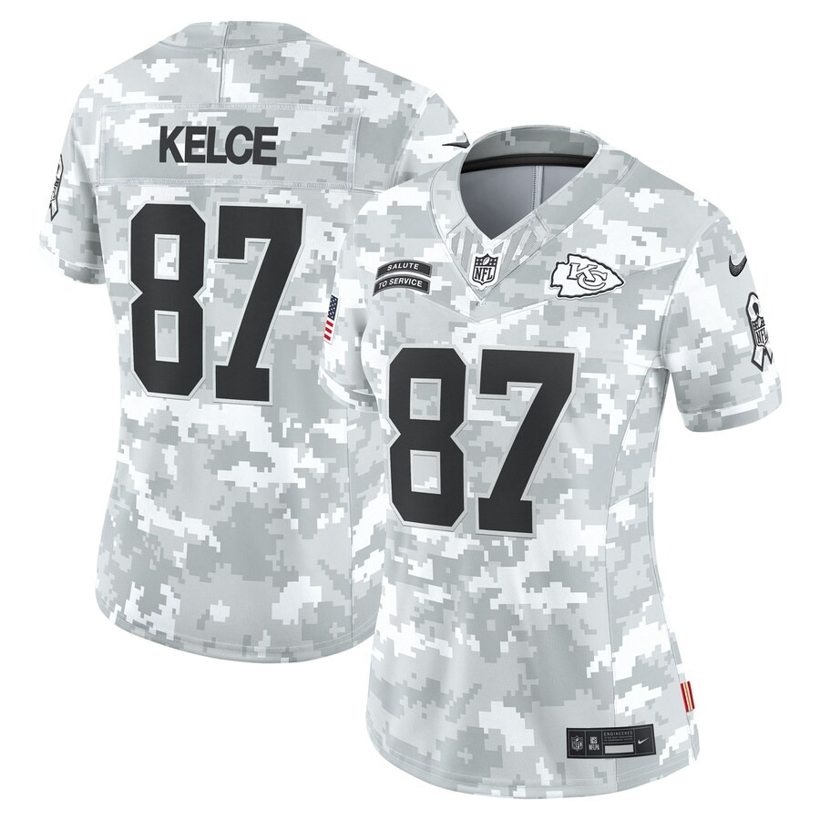 Women's Kansas City Chiefs Travis Kelce Nike Arctic Camo 2024 Salute to Service Limited Jersey - Puhuasuan