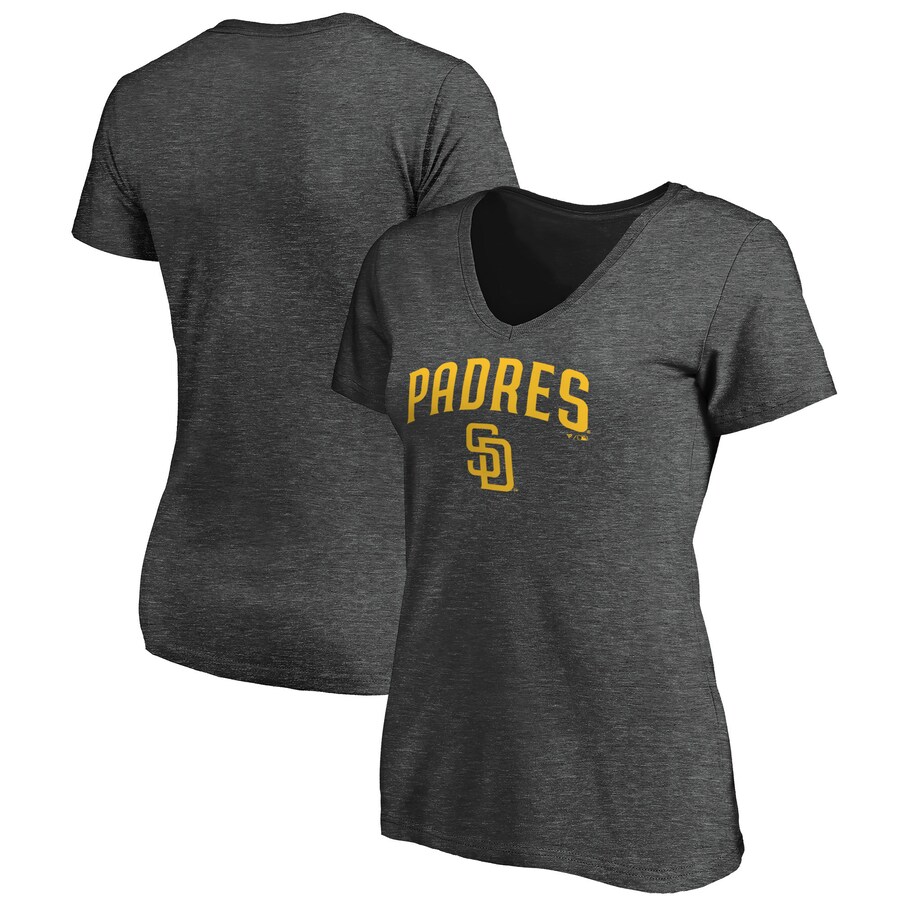 Women's San Diego Padres Charcoal Core Team Lock Up Wordmark V-Neck T-Shirt - Puhuasuan