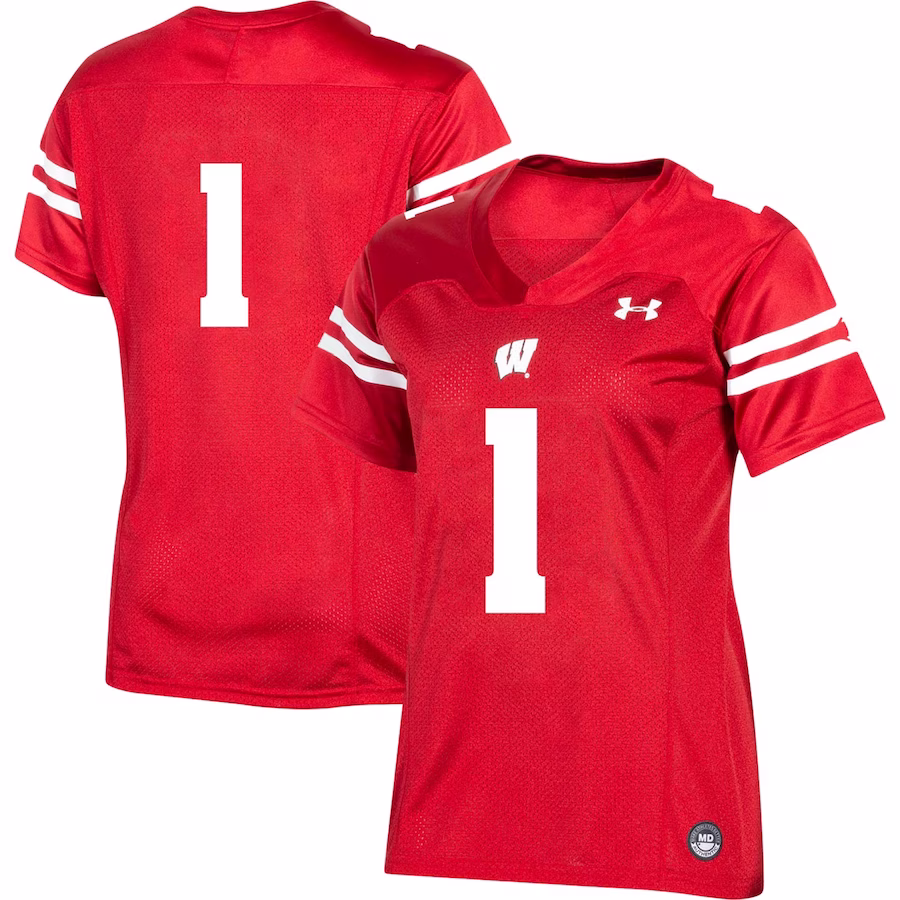 #1 Wisconsin Badgers Under Armour Women's Team Replica Football Jersey - Red - Puhuasuan