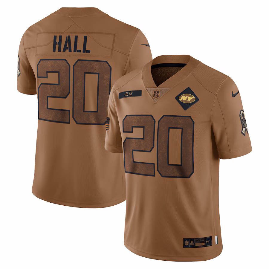Men's New York Jets Breece Hall Nike Brown Salute To Service Limited Jersey - Puhuasuan