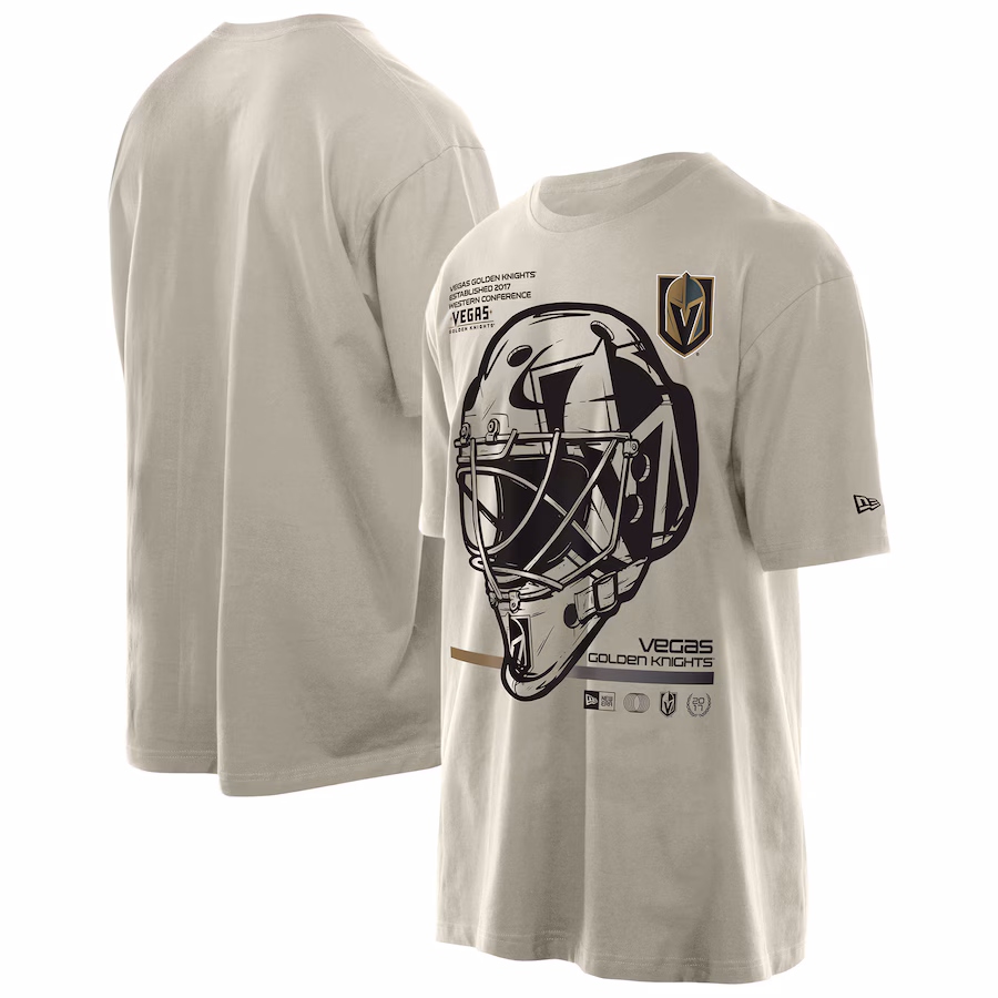 Men's Vegas Golden Knights New Era Tan Goalie Mask T-Shirt - Puhuasuan