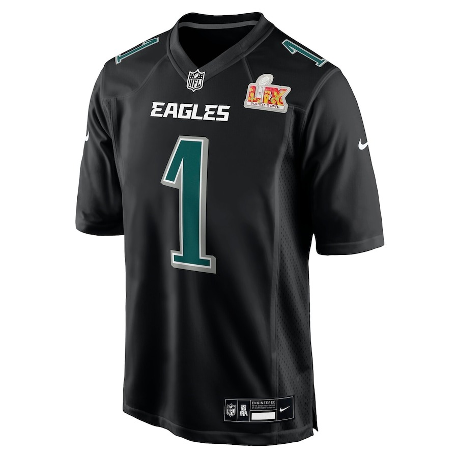 Men's Philadelphia Eagles Jalen Hurts Nike Carbon Black Super Bowl LIX Fashion Game Player Jersey - Puhuasuan