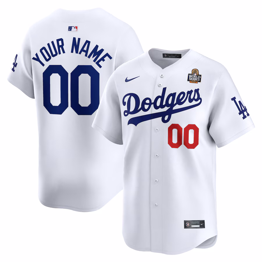 Men's Los Angeles Dodgers Nike White 2024 World Series Home Custom Limited Jersey - Puhuasuan