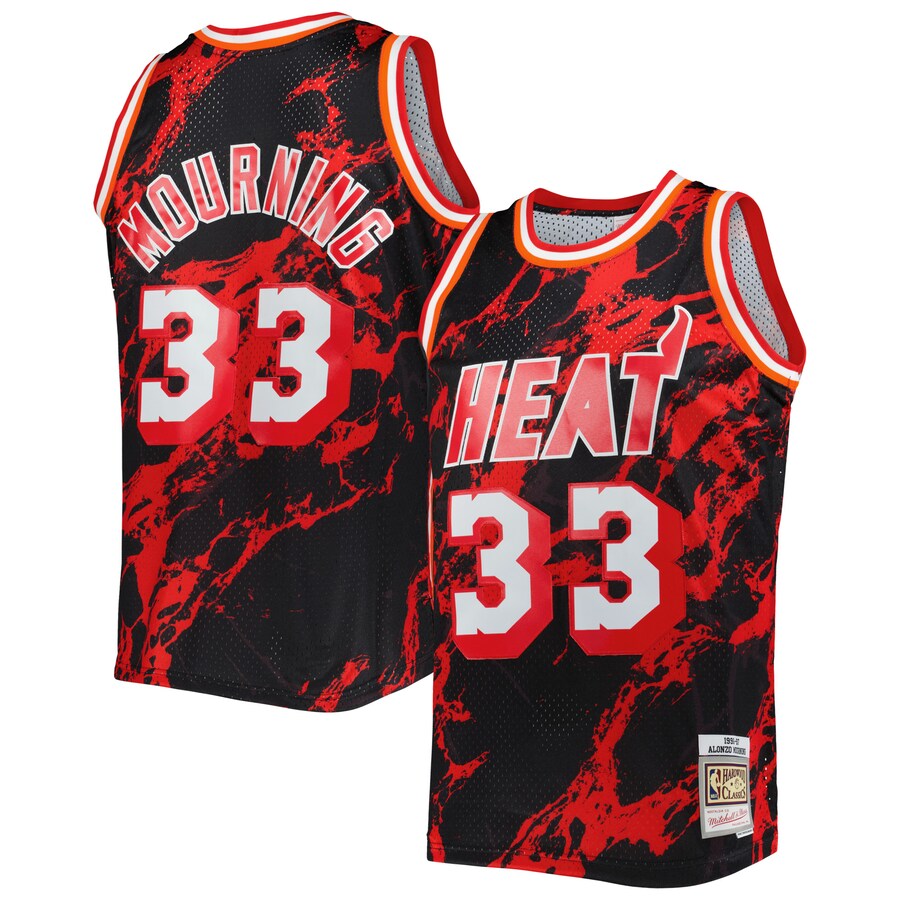 Men's Miami Heat Alonzo Mourning Mitchell & Ness Black 1996/97 Hardwood Classics Marble Swingman Jersey - Puhuasuan