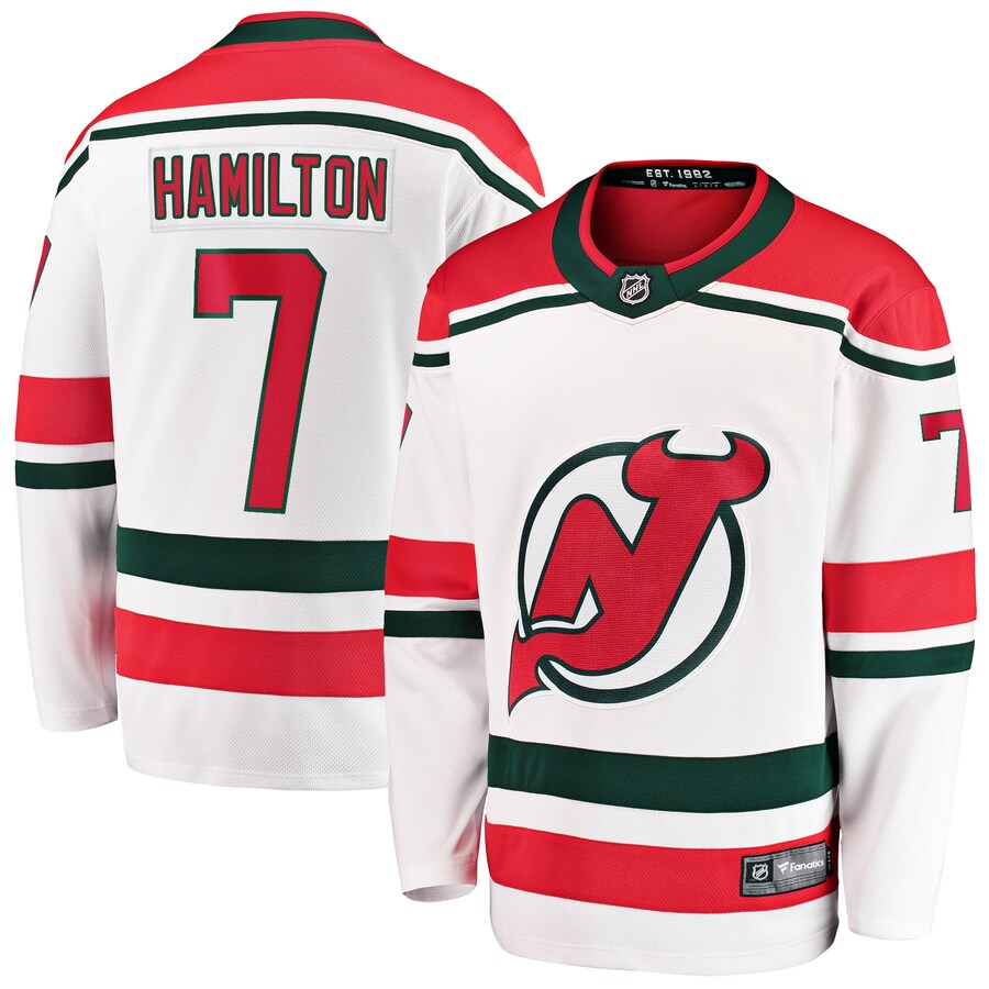 Men's New Jersey Devils Dougie Hamilton Fanatics Branded White 2022/23 Heritage Premier Breakaway Jersey - Puhuasuan