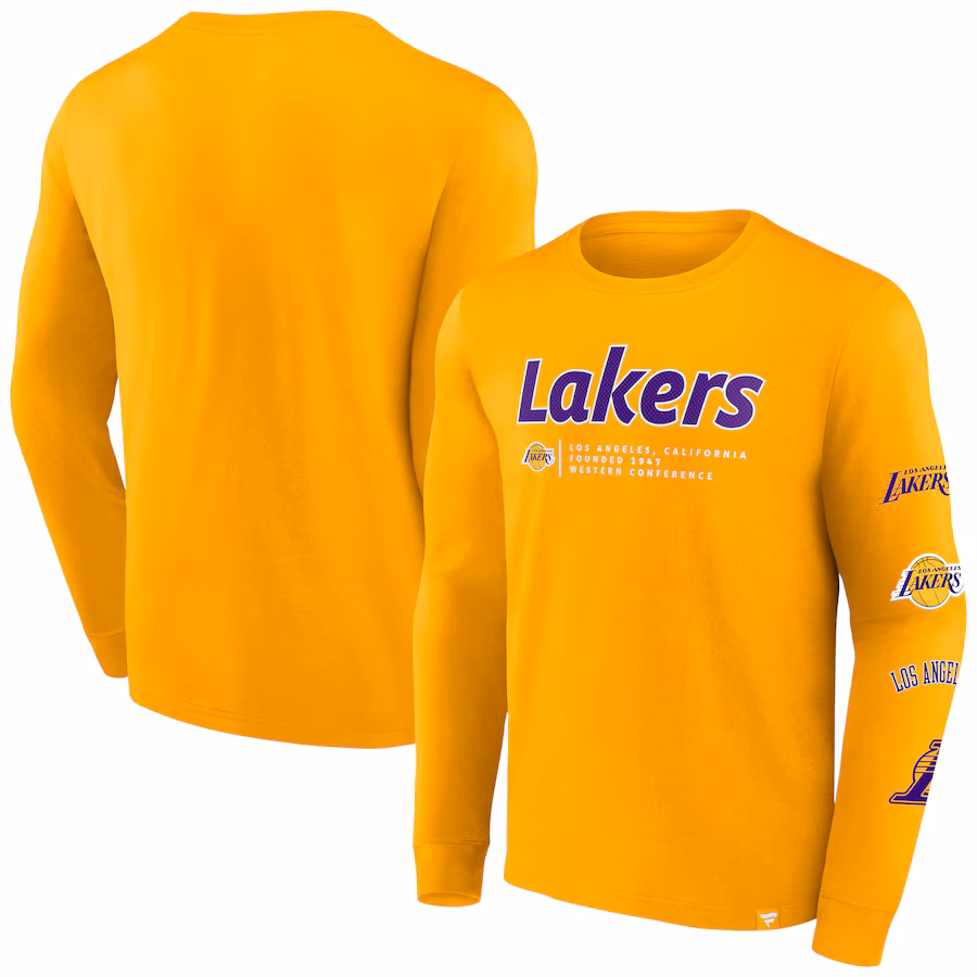 Men's Los Angeles Lakers Fanatics Gold Baseline Long Sleeve T-Shirt - Puhuasuan