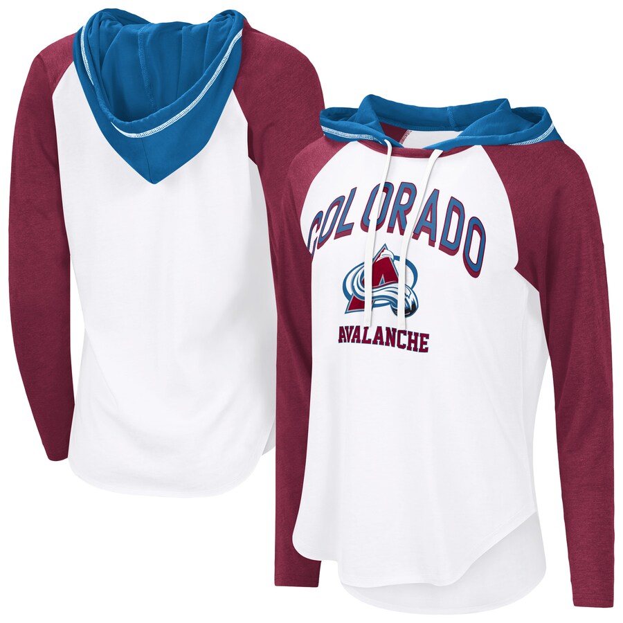 Women's Colorado Avalanche G-III 4Her by Carl Banks White VIP Raglan Long Sleeve Hoodie T-Shirt - Puhuasuan