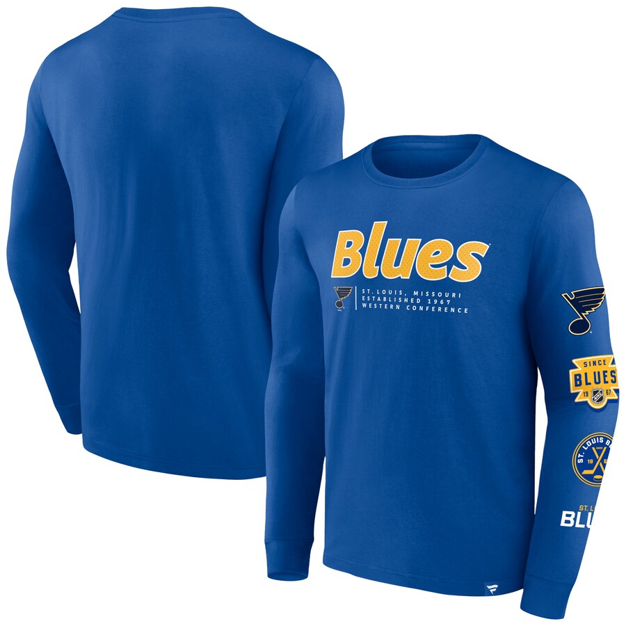 Men's St. Louis Blues Fanatics Blue Strike the Goal Long Sleeve T-Shirt - Puhuasuan