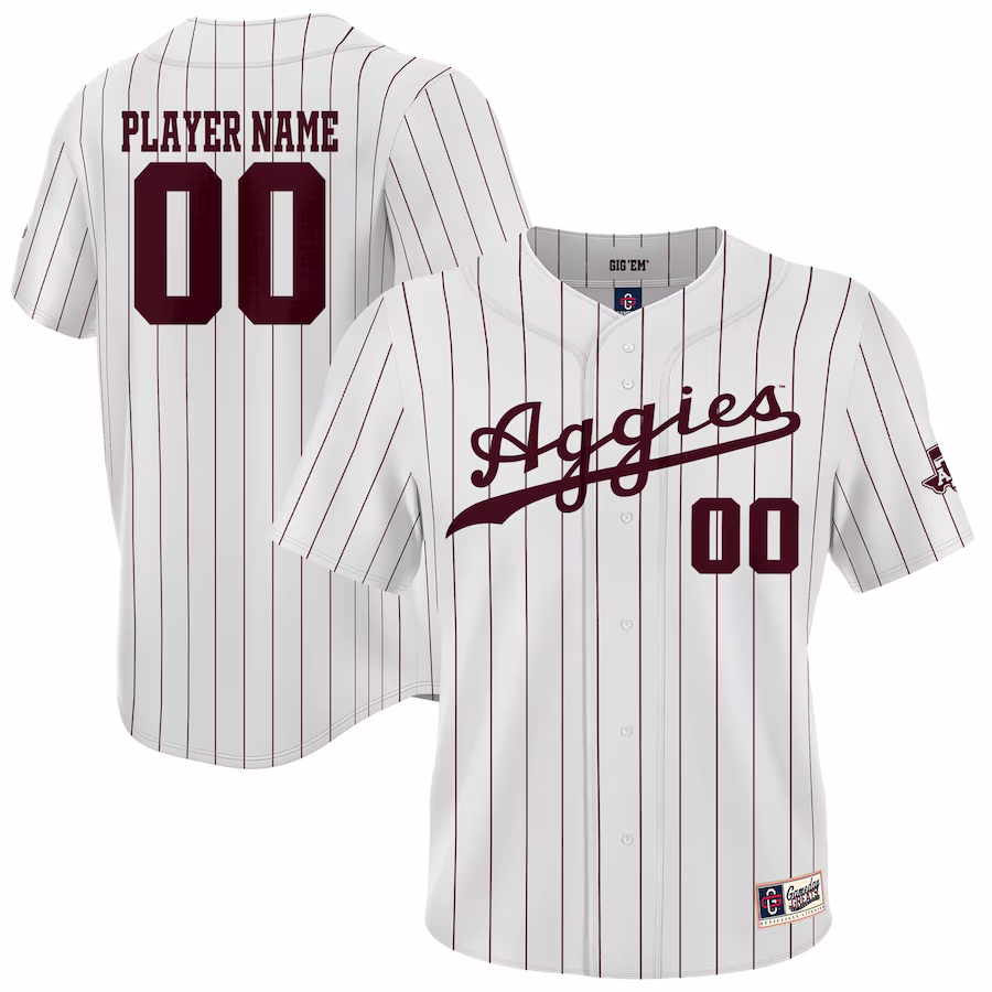 Texas A&M Aggies GameDay Greats NIL Pick-A-Player Lightweight Baseball Jersey - White - Puhuasuan