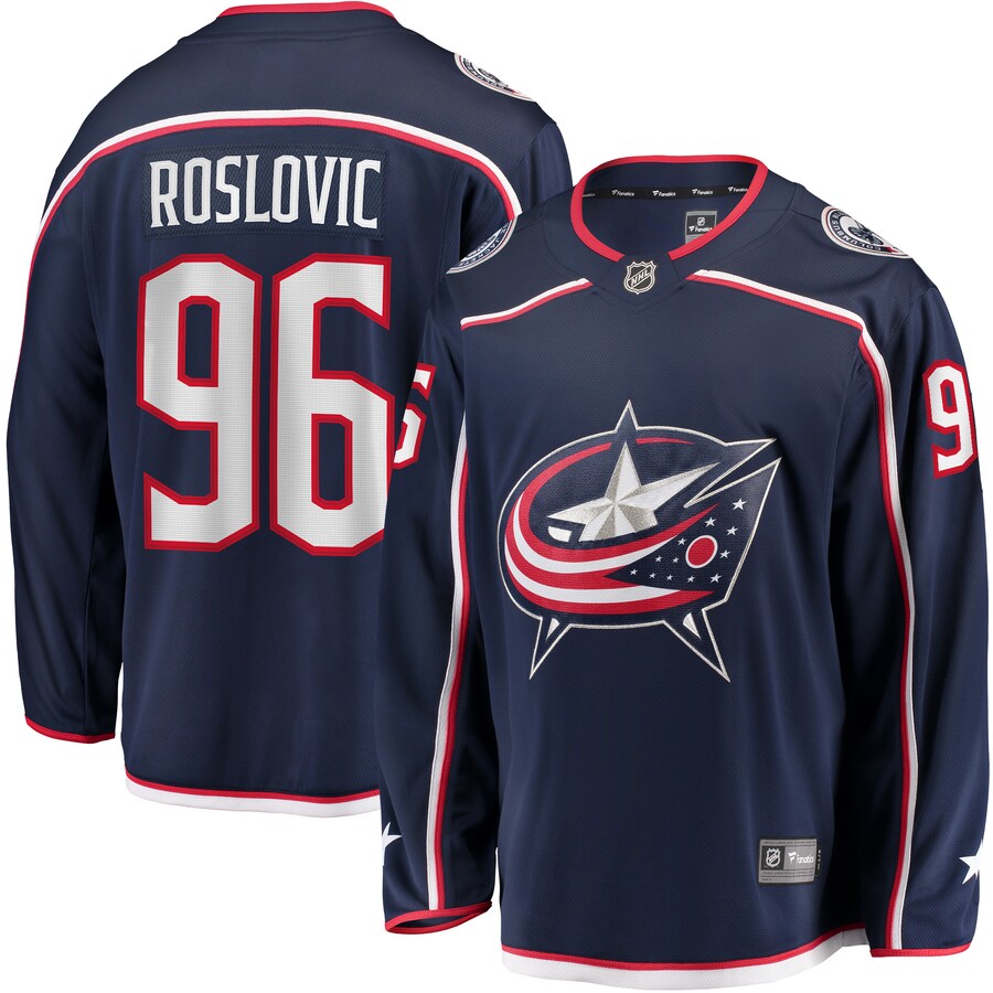 Men's Columbus Blue Jackets Jack Roslovic Fanatics Branded Navy Home Breakaway Jersey - Puhuasuan