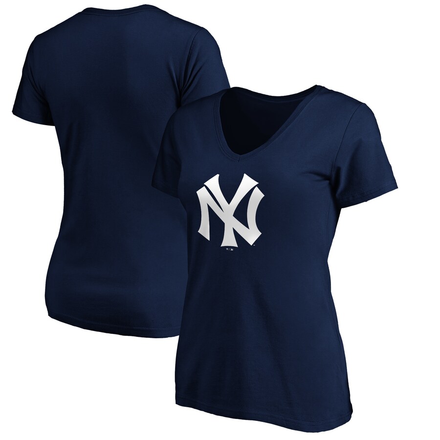 Women's New York Yankees Navy Cooperstown Collection Huntington Logo V-Neck T-Shirt - Puhuasuan