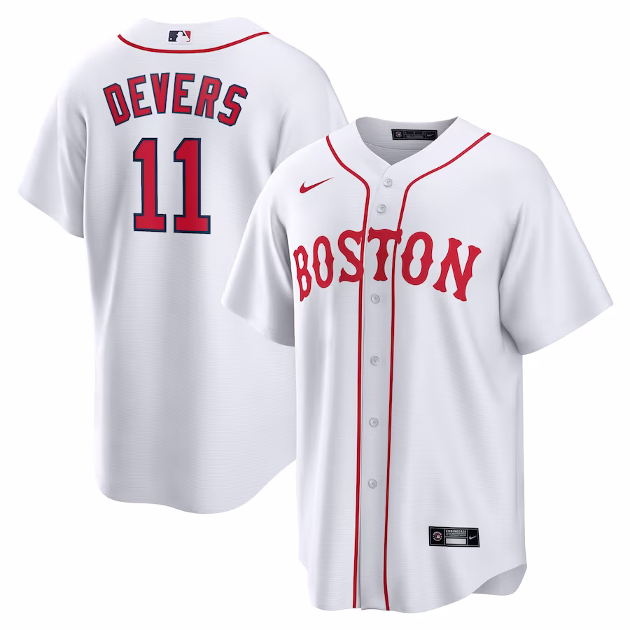 Men's Boston Red Sox Rafael Devers Nike White 2021 Patriots' Day Official Replica Player Jersey - Puhuasuan