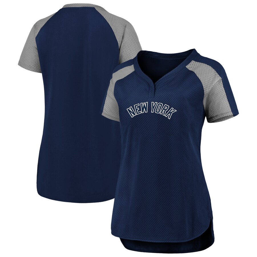 Women's New York Yankees Fanatics Navy/Gray Iconic League Diva Raglan V-Neck T-Shirt - Puhuasuan