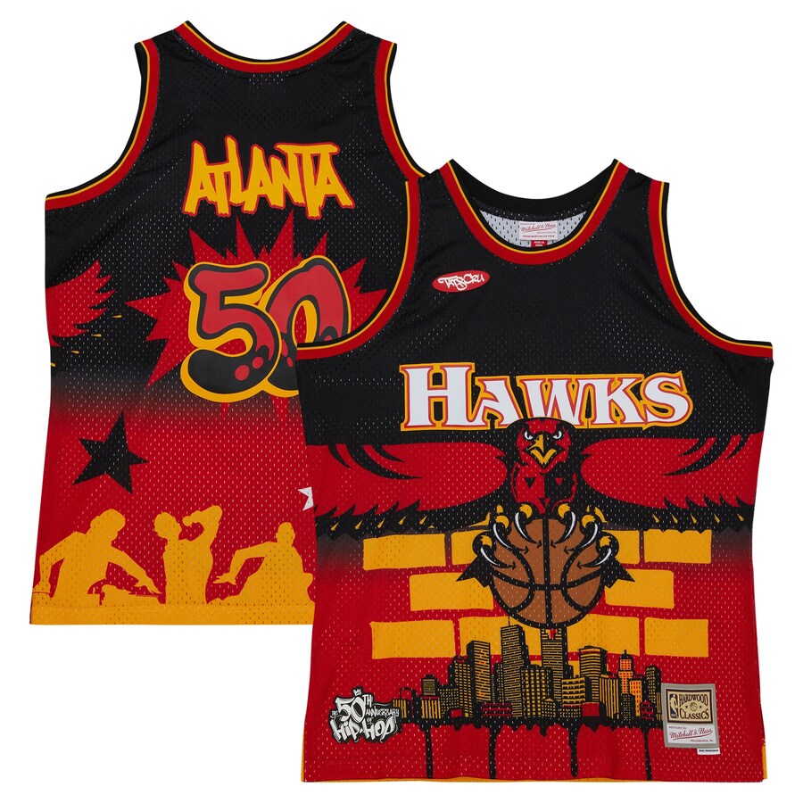 Men's Atlanta Hawks Mitchell & Ness x Tats Cru Black Hardwood Classics Fashion Jersey - Puhuasuan