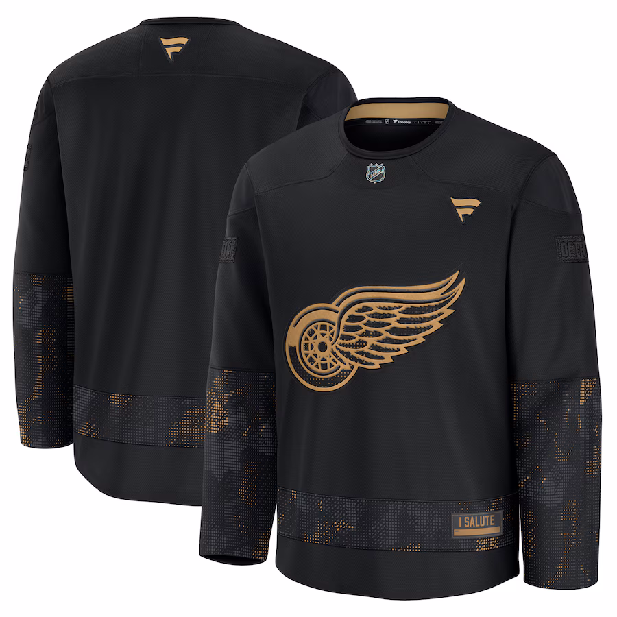 Men's Detroit Red Wings Fanatics Black 2024 Military Appreciation Practice Jersey - Puhuasuan