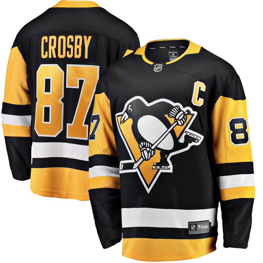 Men's Pittsburgh Penguins Sidney Crosby Fanatics Branded Black Captain Patch Home Breakaway Jersey - Puhuasuan