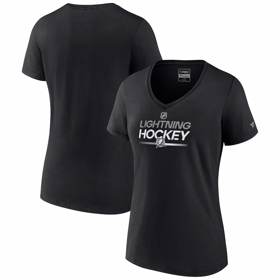 Women's Tampa Bay Lightning Fanatics Black Alternate Wordmark V-Neck T-Shirt - Puhuasuan