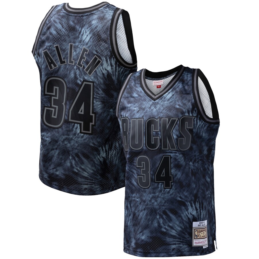 Men's Milwaukee Bucks Ray Allen Mitchell & Ness Black Hardwood Classics 1996/97 Tie-Dye Swingman Jersey - Puhuasuan