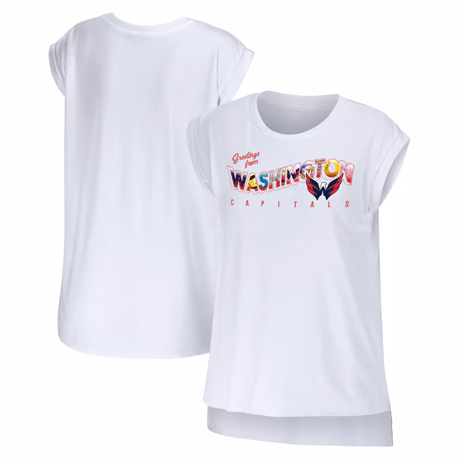 Women's Washington Capitals WEAR by Erin Andrews White Greetings From Muscle T-Shirt - Puhuasuan