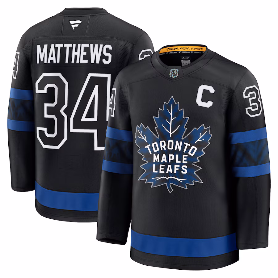 Men's Toronto Maple Leafs Auston Matthews Fanatics Black Captain Patch Alternate Premium Jersey - Puhuasuan