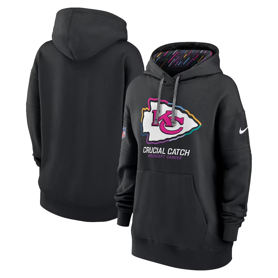 Women's Kansas City Chiefs  Nike Black 2024 NFL Crucial Catch Club Pullover Hoodie - Puhuasuan
