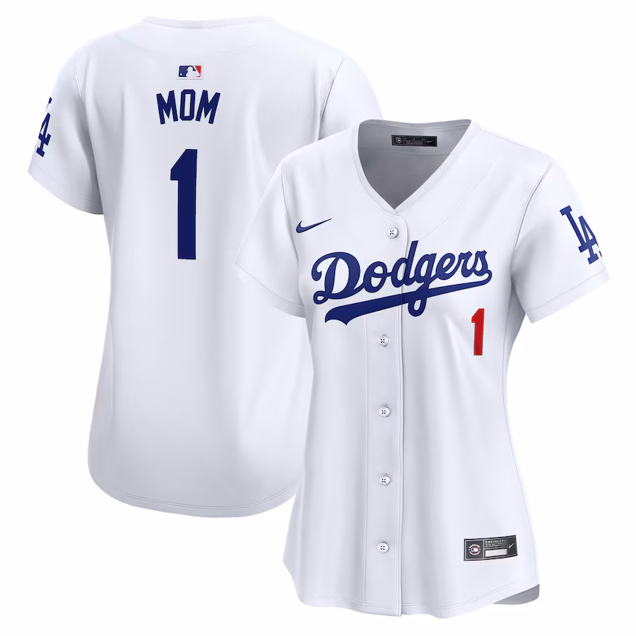 Women's Los Angeles Dodgers Nike White #1 Mom Home Limited Jersey - Puhuasuan