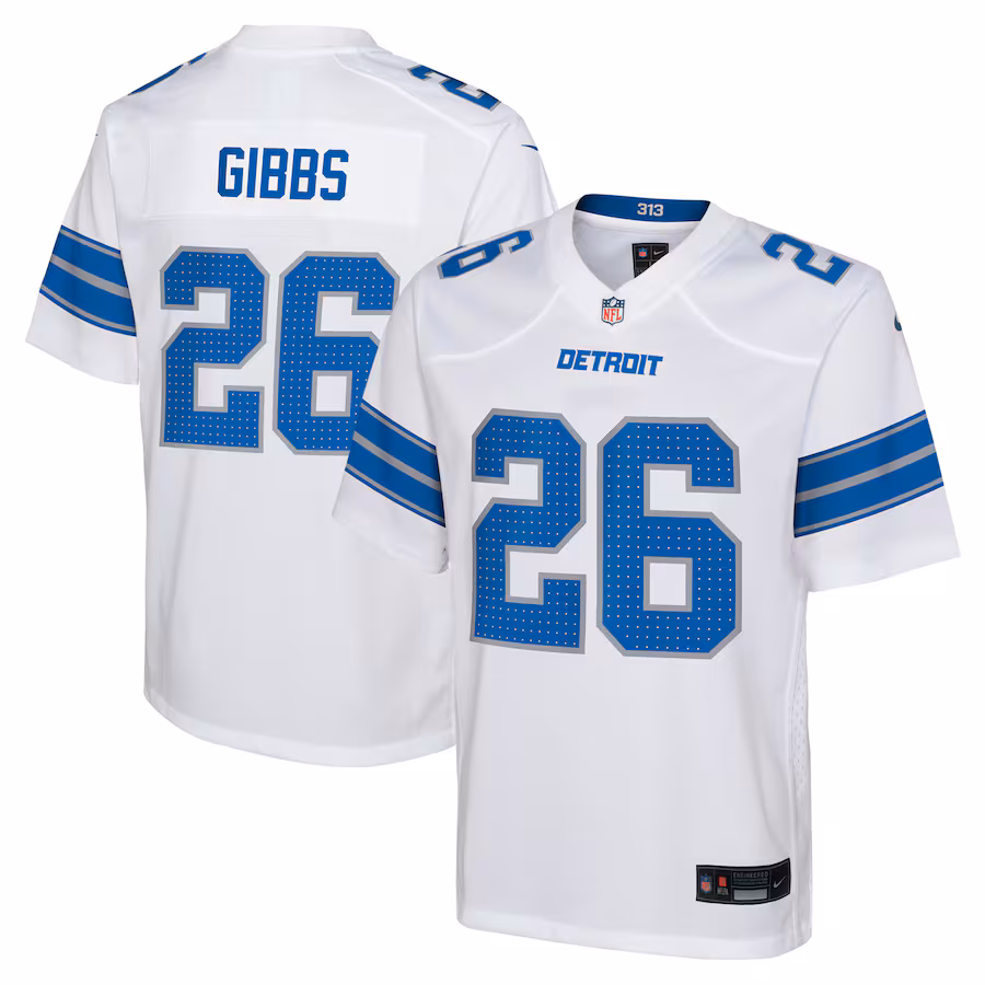 Youth Detroit Lions Jahmyr Gibbs Nike White Player Game Jersey - Puhuasuan