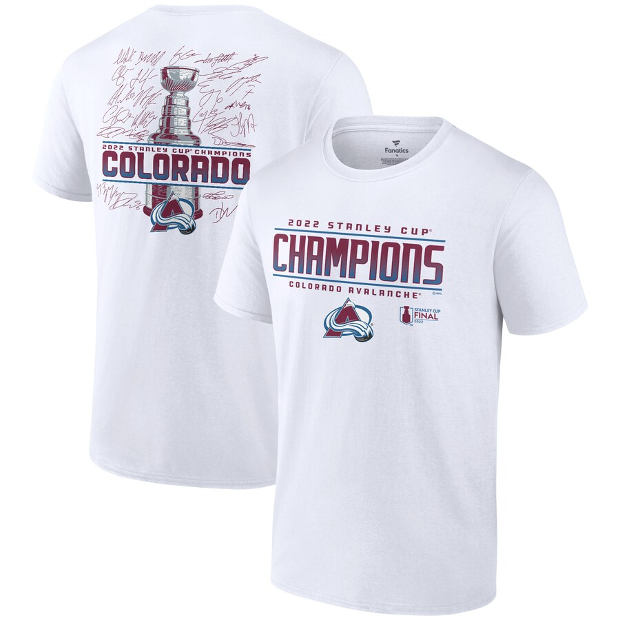 Men's Colorado Avalanche Fanatics White 2022 Stanley Cup Champions Signature Roster T-Shirt - Puhuasuan