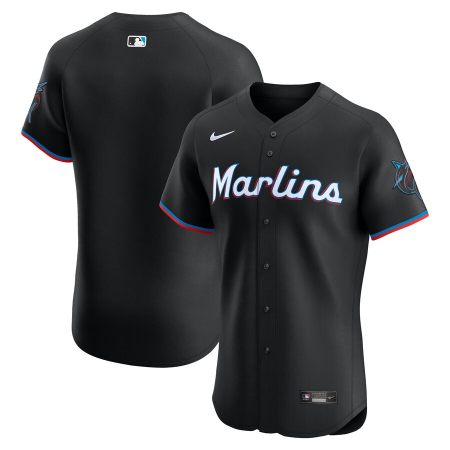 Men's Miami Marlins Nike Black Alternate Elite Jersey - Puhuasuan