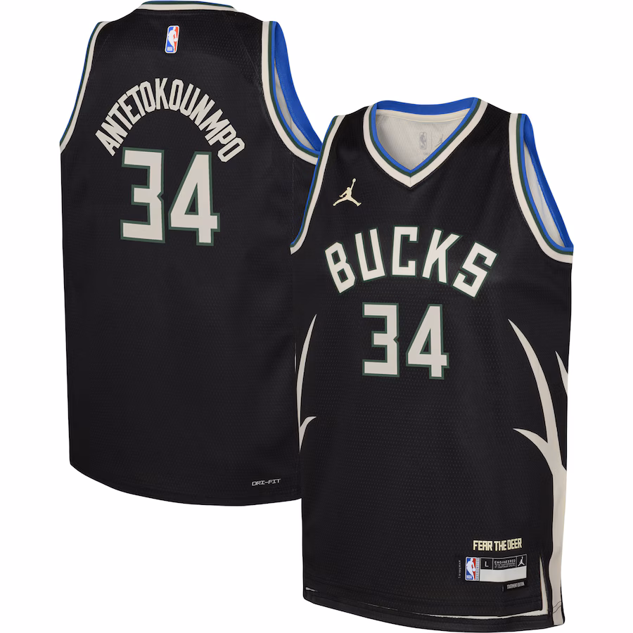 Youth Milwaukee Bucks Giannis Antetokounmpo Jordan Brand Black Swingman Jersey - Statement Edition - Puhuasuan