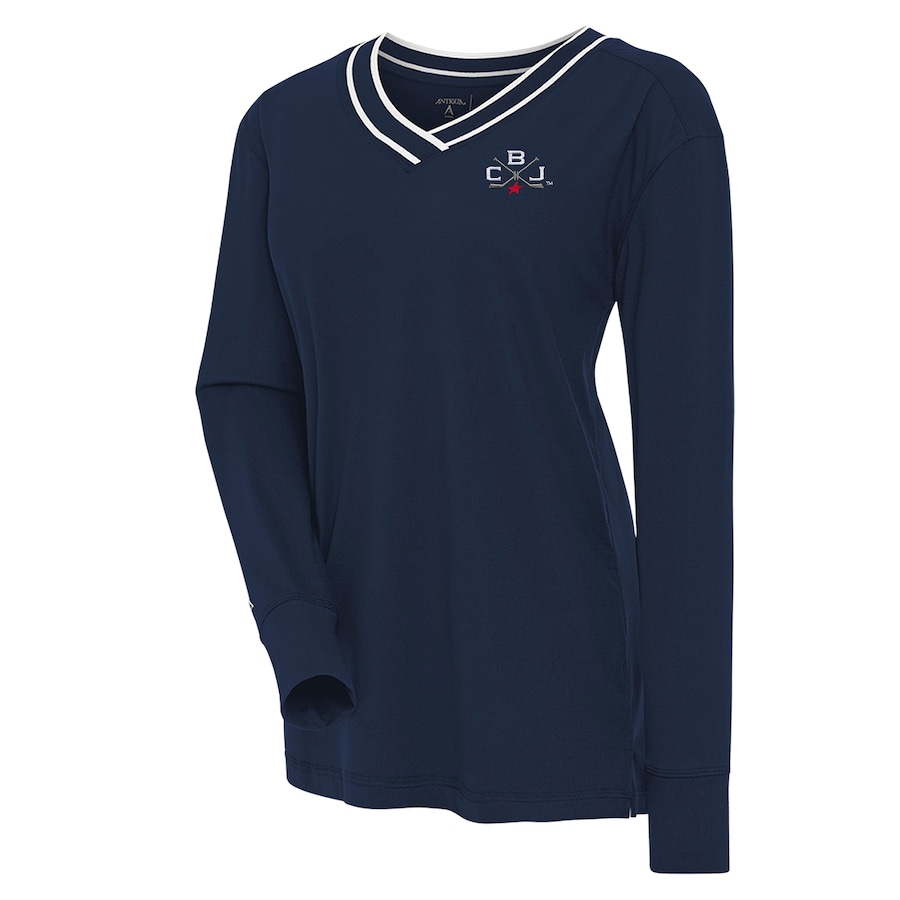 Women's Columbus Blue Jackets Antigua Navy 2025 NHL Stadium Series Long Sleeve V-Neck Top - Puhuasuan