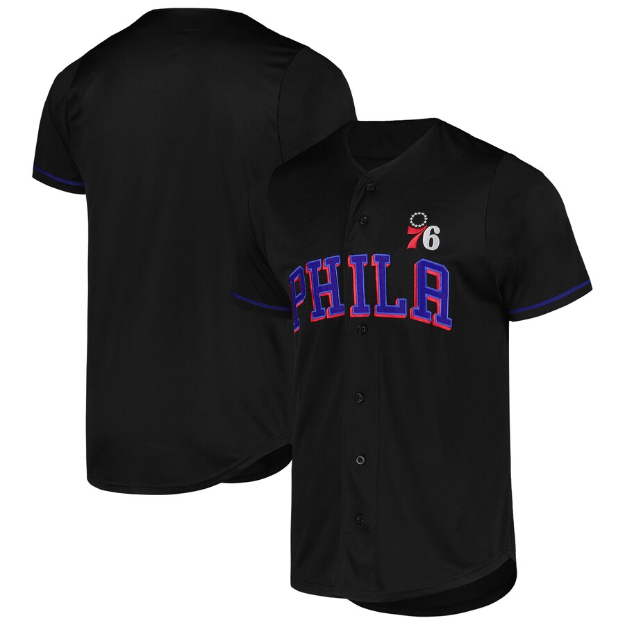 Men's Philadelphia 76ers Fanatics Black Pop Baseball Jersey - Puhuasuan