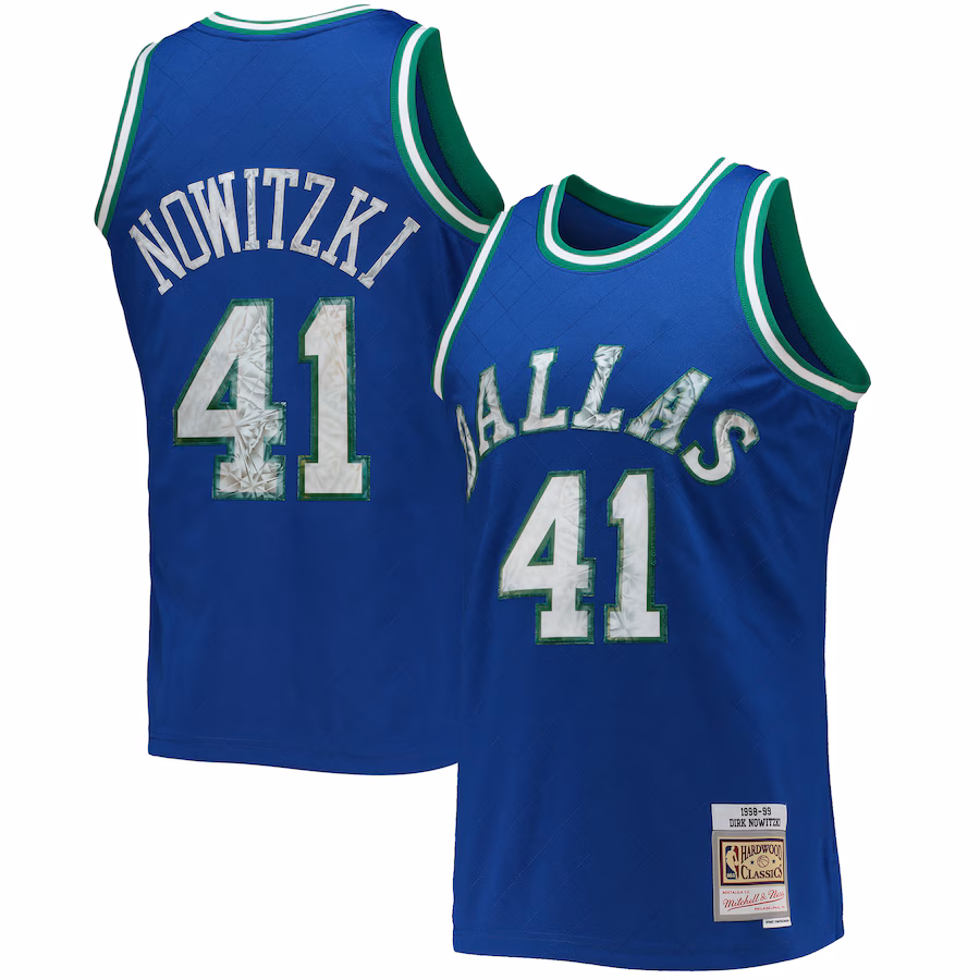Men's Dallas Mavericks Dirk Nowitzki Mitchell & Ness Blue 1998/99 Hardwood Classics NBA 75th Anniversary Diamond Swingman Jersey - Puhuasuan