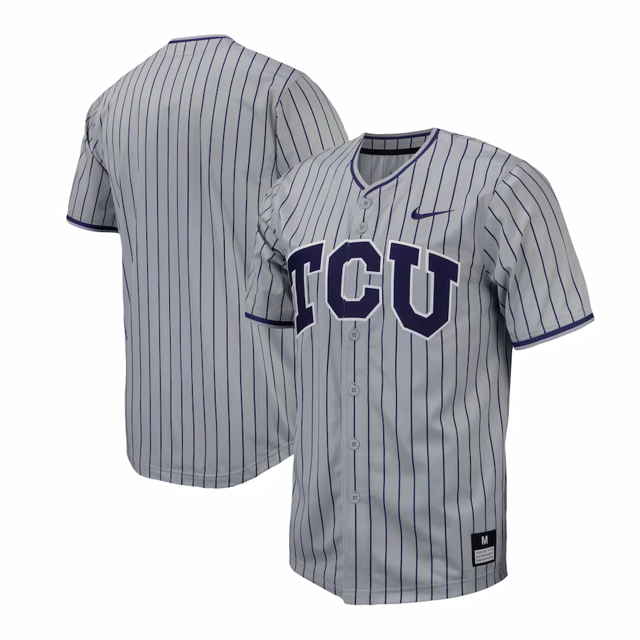 Men's Nike Gray TCU Horned Frogs Pinstripe Replica Baseball Jersey - Puhuasuan