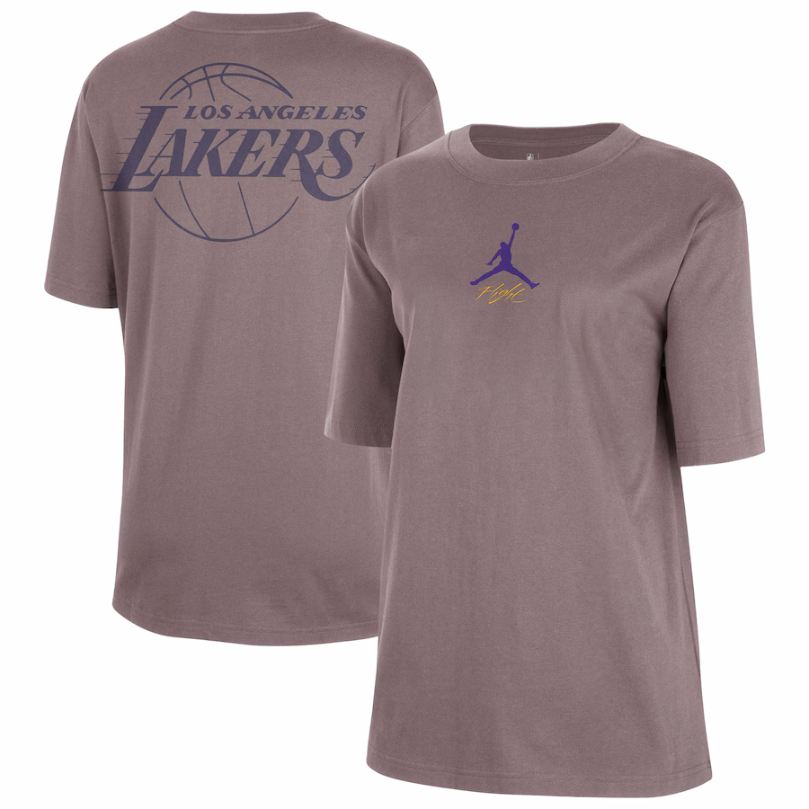 Women's Los Angeles Lakers  Jordan Brand Charcoal Courtside Statement Edition Boyfriend T-Shirt - Puhuasuan