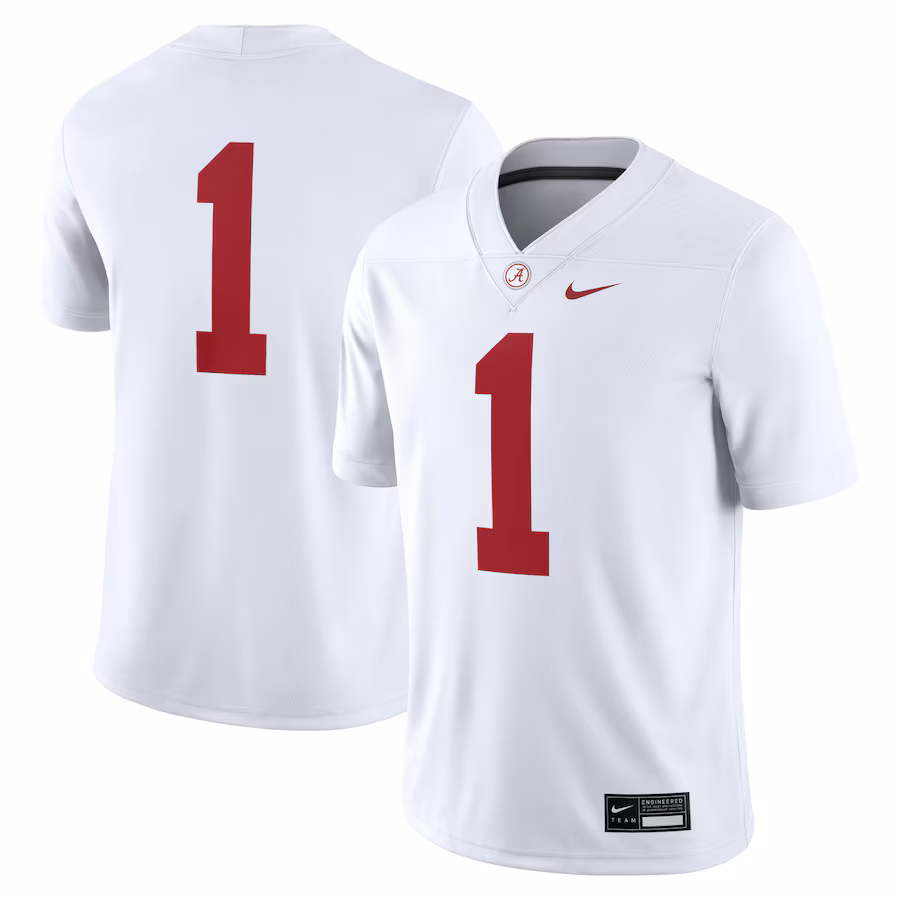 Men's Nike #1 White Alabama Crimson Tide Game Jersey - Puhuasuan