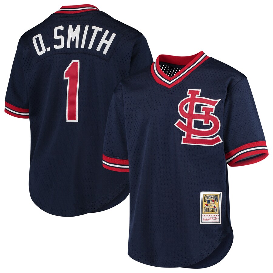 Youth St. Louis Cardinals Ozzie Smith Mitchell & Ness Navy Cooperstown Collection Mesh Batting Practice Jersey - Puhuasuan