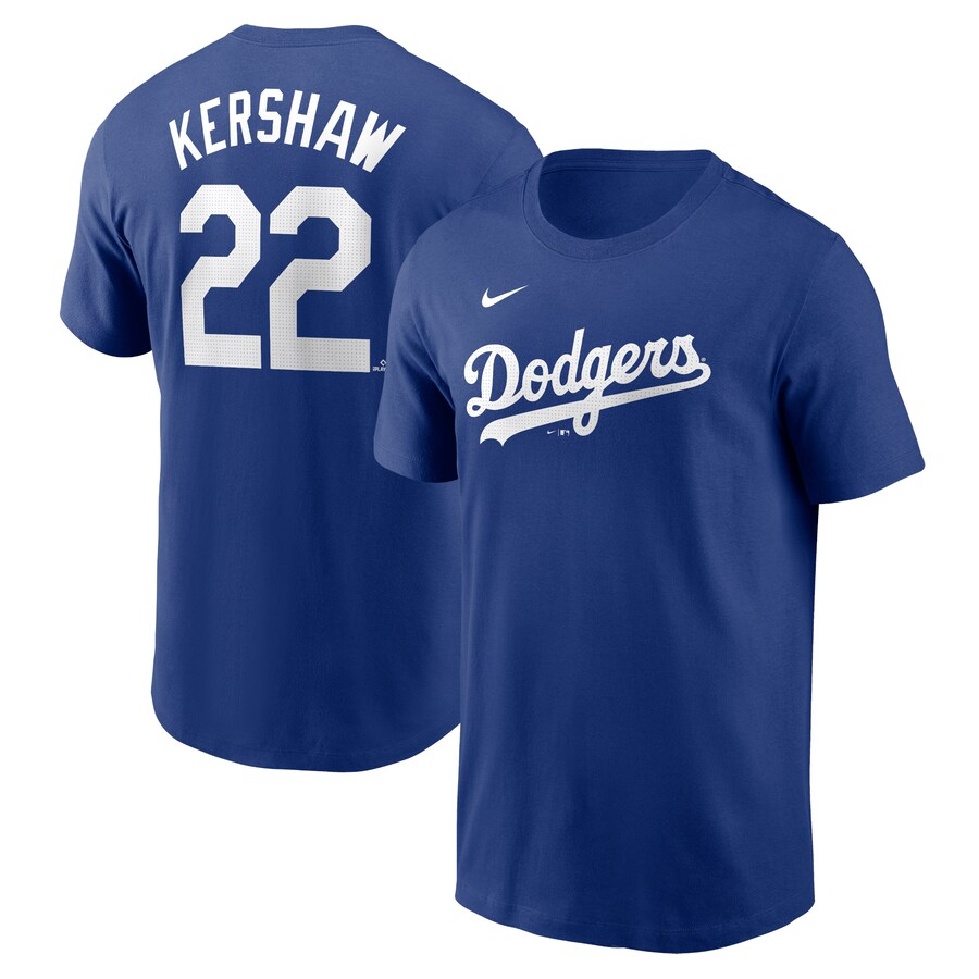 Men's Los Angeles Dodgers Clayton Kershaw Nike Royal Fuse Name & Number T-Shirt - Puhuasuan