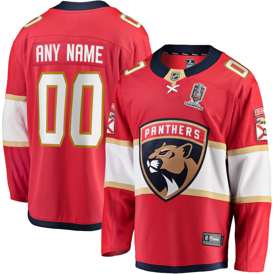 Men's Florida Panthers Fanatics Red Home 2024 Stanley Cup Champions Breakaway Custom Jersey - Puhuasuan