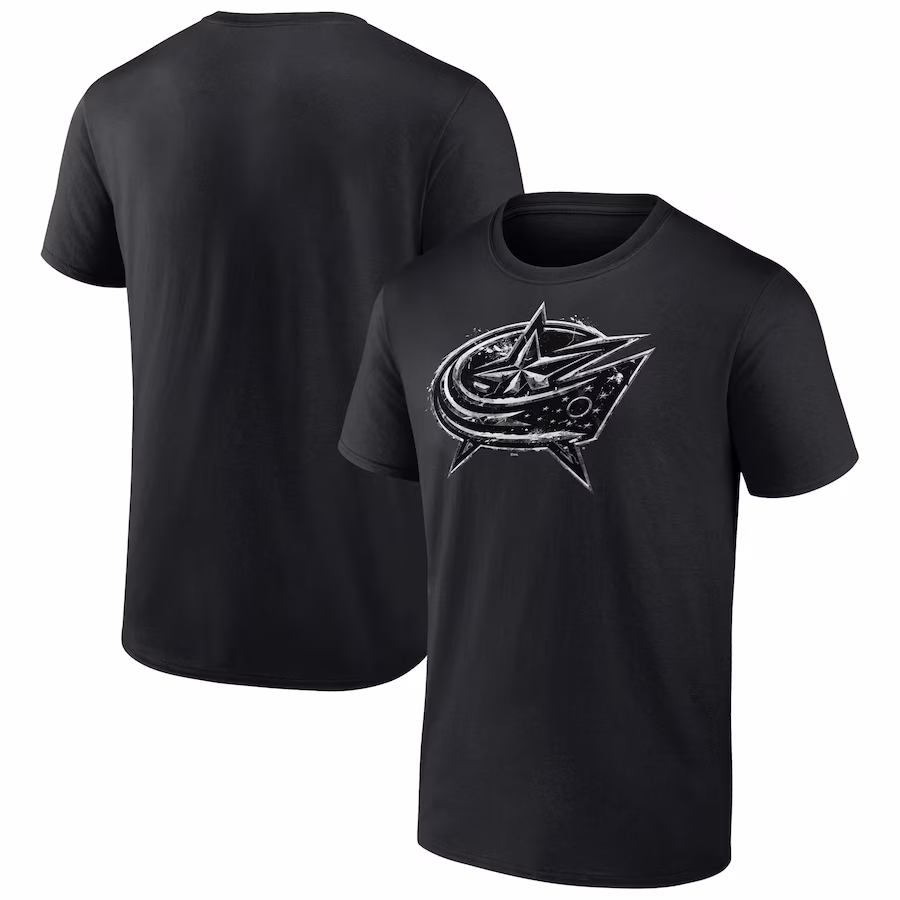 Men's Columbus Blue Jackets Black Iced Out T-Shirt - Puhuasuan