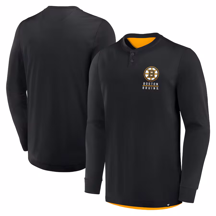 Men's Boston Bruins Fanatics Black Adrenaline Push Long Sleeve T-Shirt - Puhuasuan