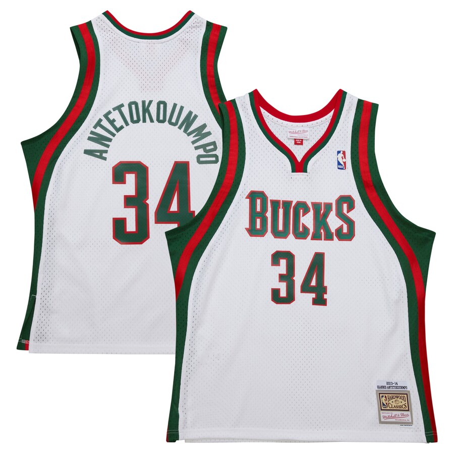 Men's Milwaukee Bucks Giannis Antetokounmpo Mitchell & Ness White 2013/14 Hardwood Classics Swingman Jersey - Puhuasuan