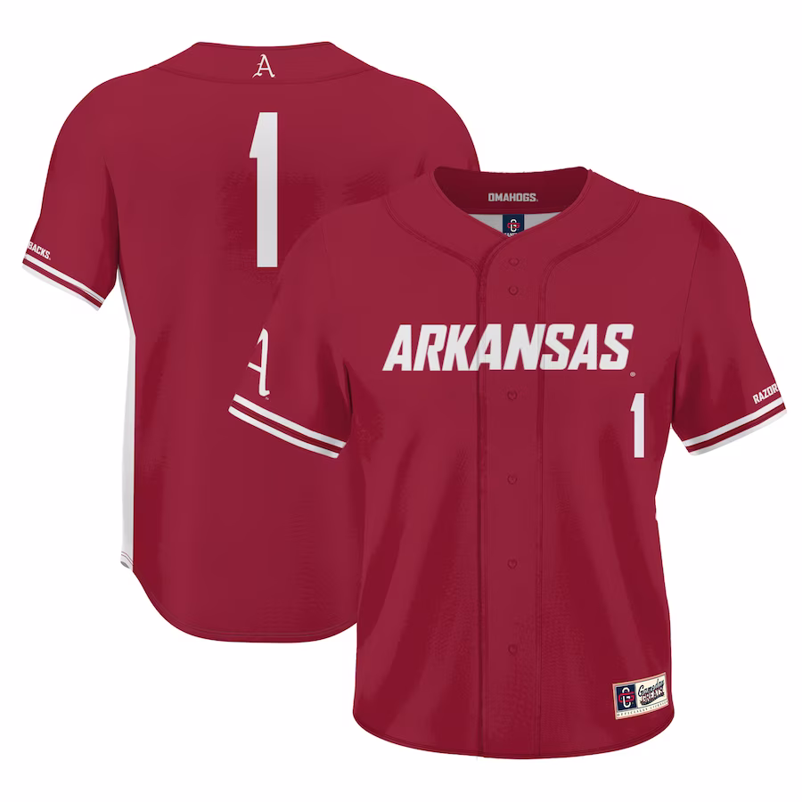 #1 Arkansas Razorbacks GameDay Greats Youth Lightweight Baseball Jersey - Cardinal - Puhuasuan