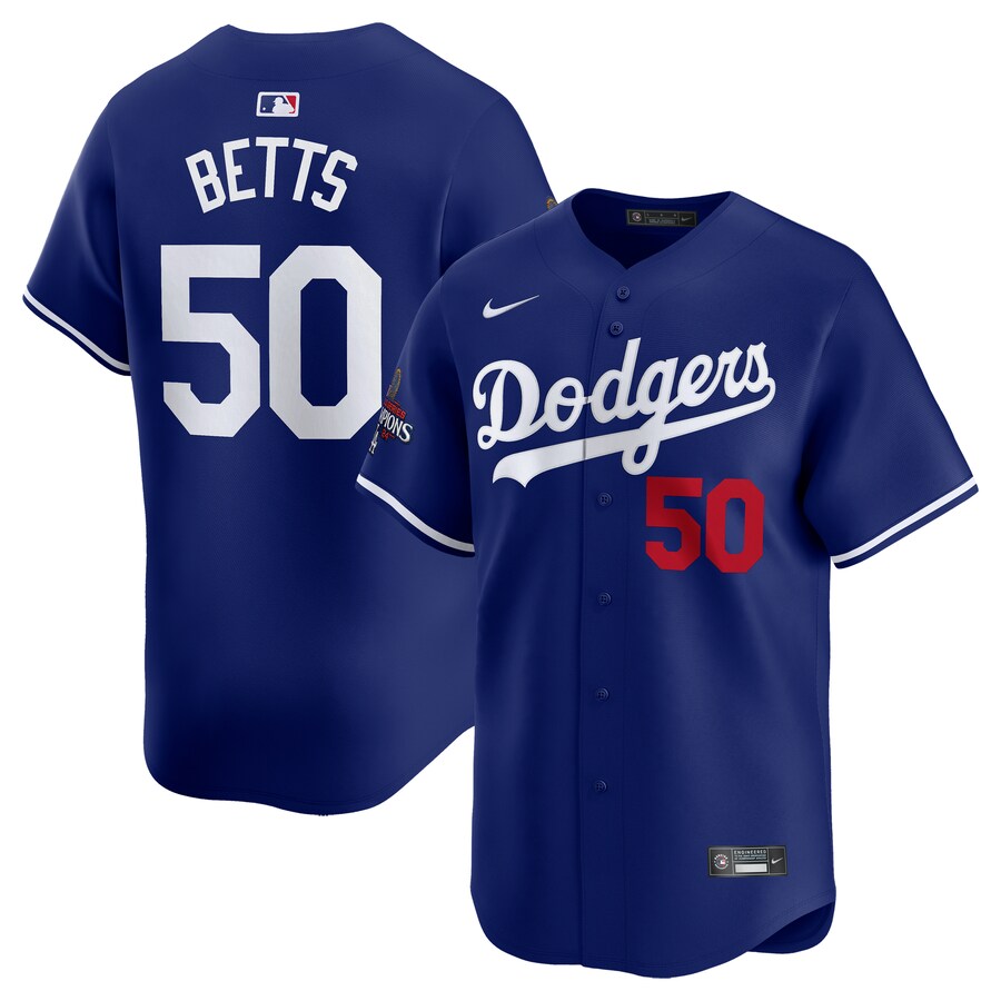 Men's Los Angeles Dodgers Mookie Betts Nike Royal 2024 World Series Champions Alternate Limited Player Jersey - Puhuasuan
