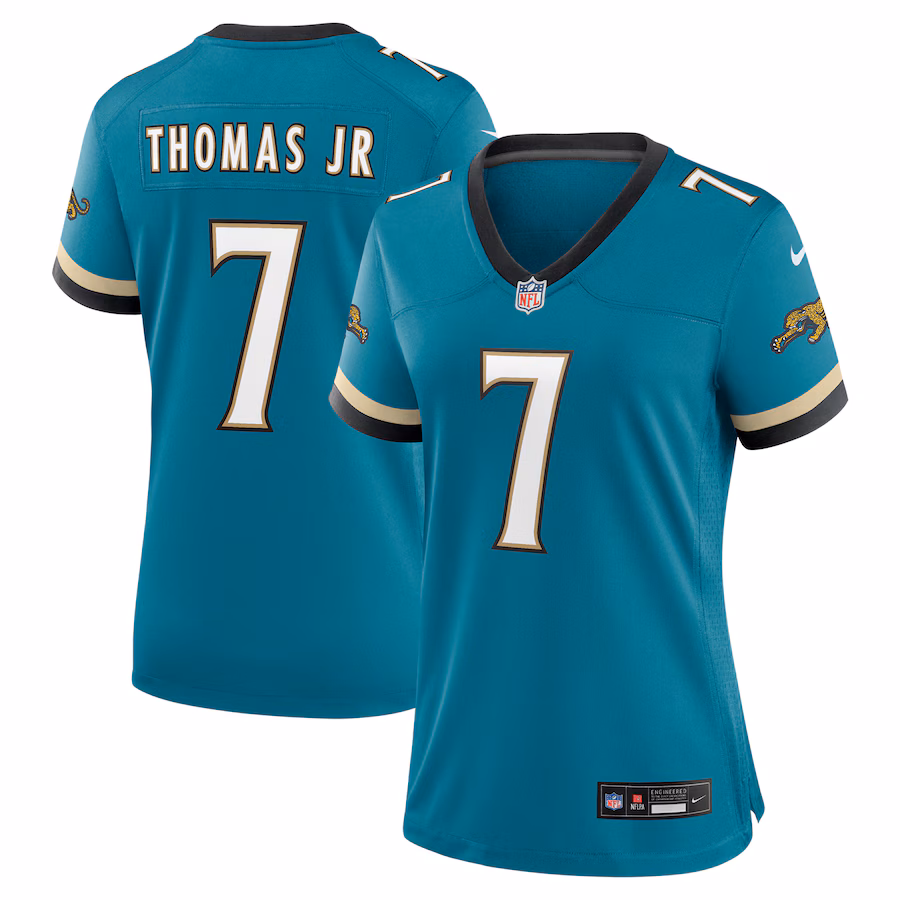Women's Jacksonville Jaguars Brian Thomas Jr. Nike Teal Prowler Throwback Game Jersey - Puhuasuan