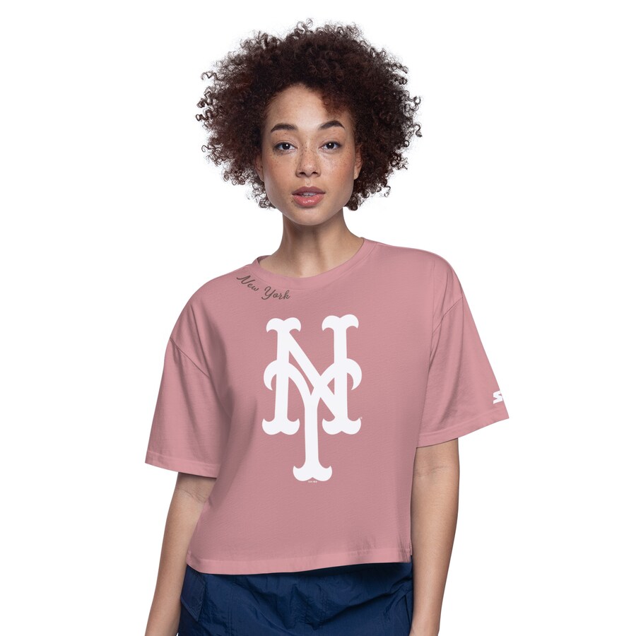 Women's New York Mets Starter Pink Play the Ball Boxy Cropped T-Shirt - Puhuasuan