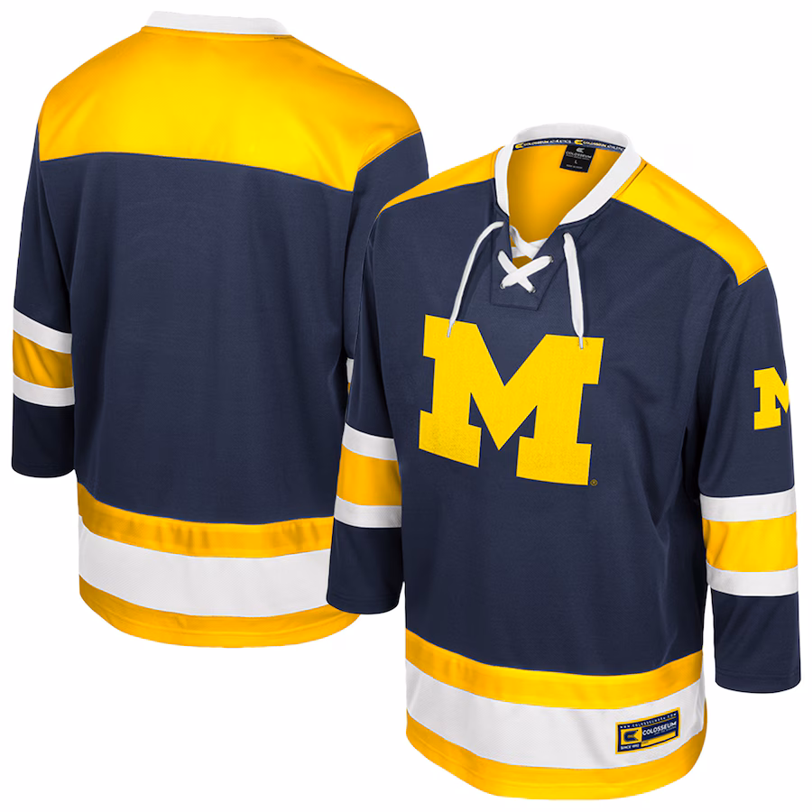 Men's Colosseum  Navy Michigan Wolverines Athletic Machine Fashion Hockey Jersey - Puhuasuan