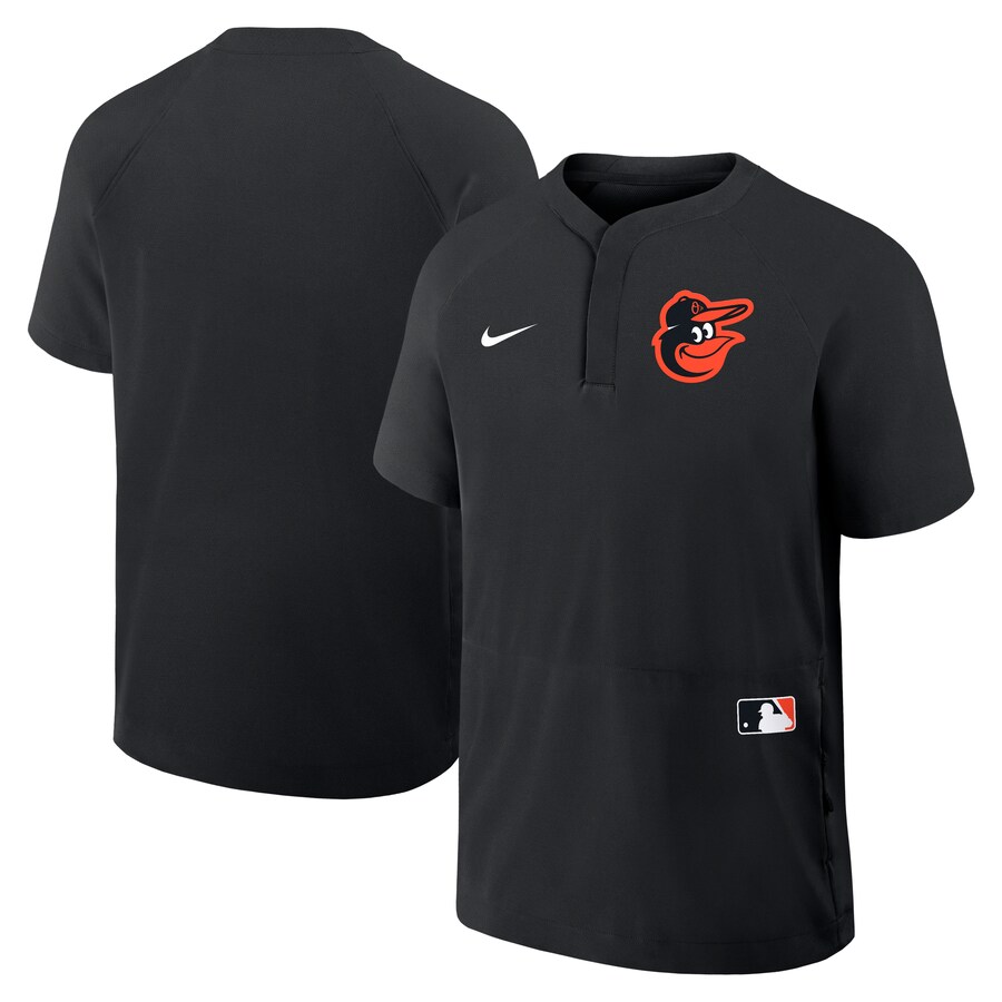 Men's Baltimore Orioles Nike Black Authentic Collection Raglan Short Sleeve Windshirt - Puhuasuan
